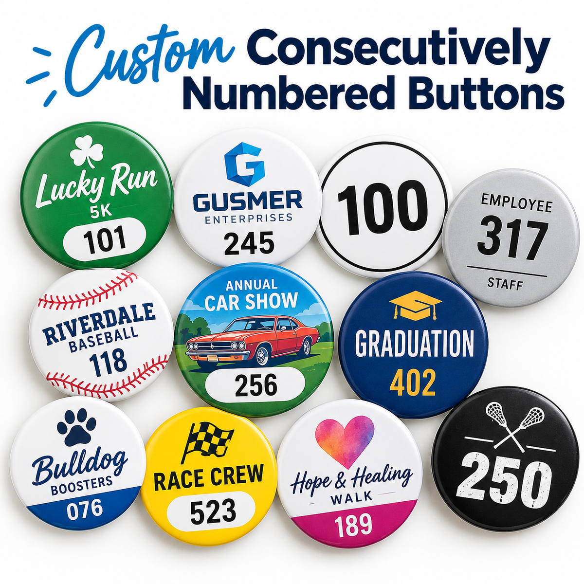 Numbered Custom 3" inch Buttons