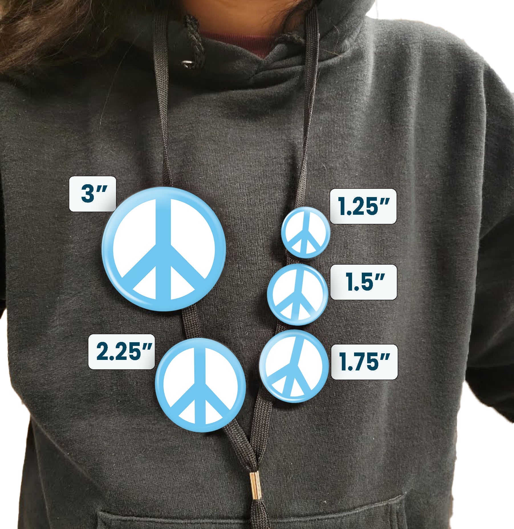 Light Blue Peace Sign - stock # 652 – Buttonworks.com